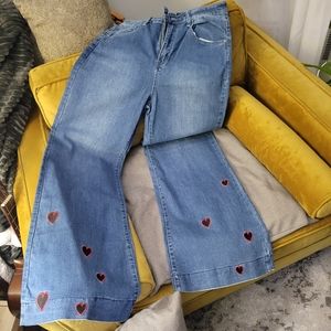 Denim Bell Bottom w/ heart patches (NWT) Size 11